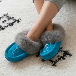 ひまり 様 featherdance mint Ladies Fur Trimmed Moccasins – Mocs n More