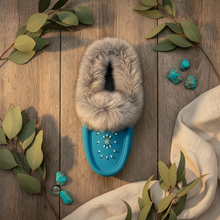 Load image into Gallery viewer, Aqua Moccasins - Flat Lay