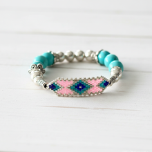 Load image into Gallery viewer, Beaded turquoise bracelet on white board - variation 1