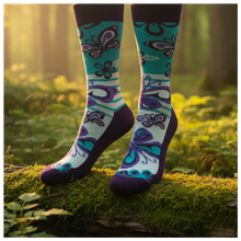 Load image into Gallery viewer, Butterfly Wild Rose Socks - Forest