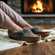 Load image into Gallery viewer, Cappuccino Moccasins - Cozy Fireplace