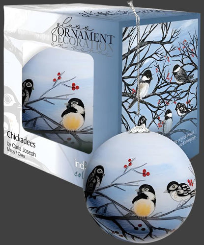 New Indigenous Glass Ornaments - Chickadees