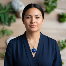 Load image into Gallery viewer, Courage Pendant on Indigenous model - navy blue blouse