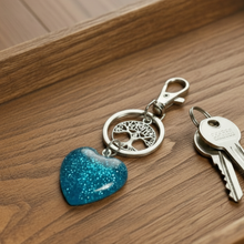 Load image into Gallery viewer, Turquoise Heart Tree of Life Keychain - Hand-Poured Epoxy Resin