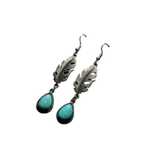 Load image into Gallery viewer, Creator's Garden - Silver Feather &amp; Turquoise Drop Earrings