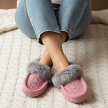 Load image into Gallery viewer, Flamingo Moccasins - Knit Blanket Top View