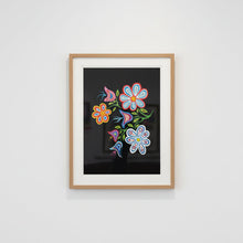 Load image into Gallery viewer, Framed colorful floral artwork on a wall above a sofa