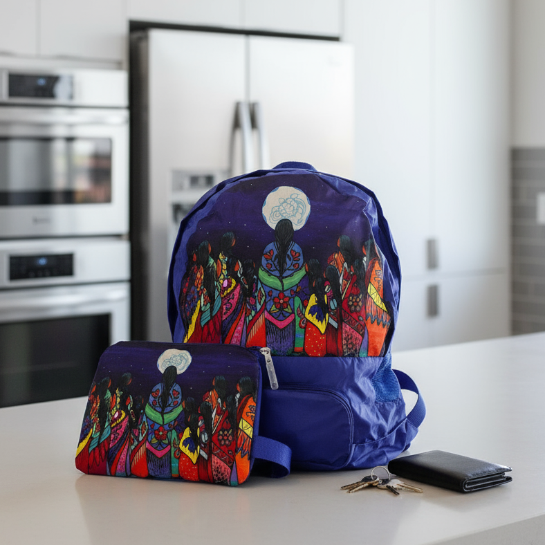 Foldable Indigenous Designed Backpacks - Full Moon Ceremony