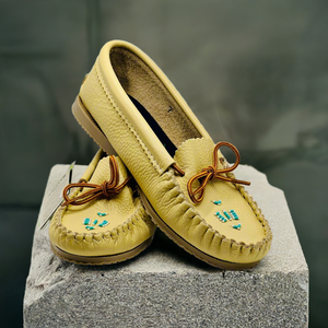 Women Leather Moccasins - Outdoor/Indoor Unlined Tan ON SALE NOW