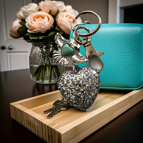 Mocs N More - Silver Heart Thunderbird Keychain Or Purse Tassel