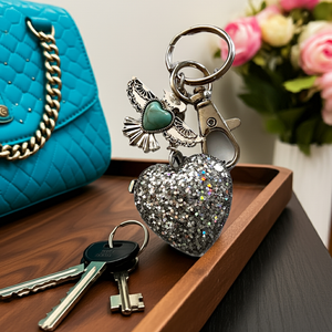 Mocs N More - Silver Heart Thunderbird Keychain Or Purse Tassel