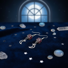 Load image into Gallery viewer, Crimson Moon Dangle Earrings celestial night sky styling