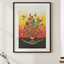 Load image into Gallery viewer, Sweet Grass Prayers by Carla Joseph Indigenous art poster displayed in a black frame on a white wall