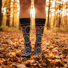 Load image into Gallery viewer, ART SOCKS - Matriarch Bear lifestyle photo, fall outdoors