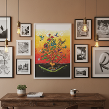 Load image into Gallery viewer, Sweet Grass Prayers by Carla Joseph Indigenous art poster in a white frame on a bohemian gallery wall