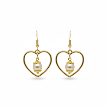 Load image into Gallery viewer, Pearl Bloom Heart Earrings on white background