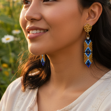 Load image into Gallery viewer, Indigenous model wearing Creator's Garden earrings - garden setting