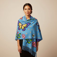 Load image into Gallery viewer, Indigenous model wearing Happiness shawl