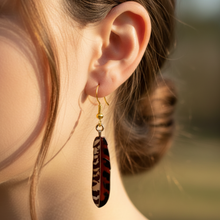 Load image into Gallery viewer, Macro close-up of Medicine Feather Earrings from angle