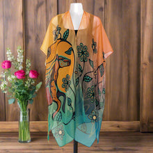 Load image into Gallery viewer, Colorful scarf with floral and abstract designs on a white background