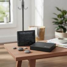 Load image into Gallery viewer, Black leather wallet with intricate design and &#39;Native Northwest&#39; branding on a white background