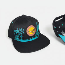 Load image into Gallery viewer, Black cap with colorful design on a white background