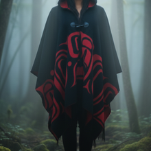 Load image into Gallery viewer, Model with hood up in misty forest