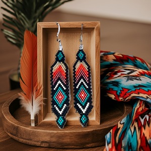 Mocs N More Hand Beaded Earrings - Sunrise Feather