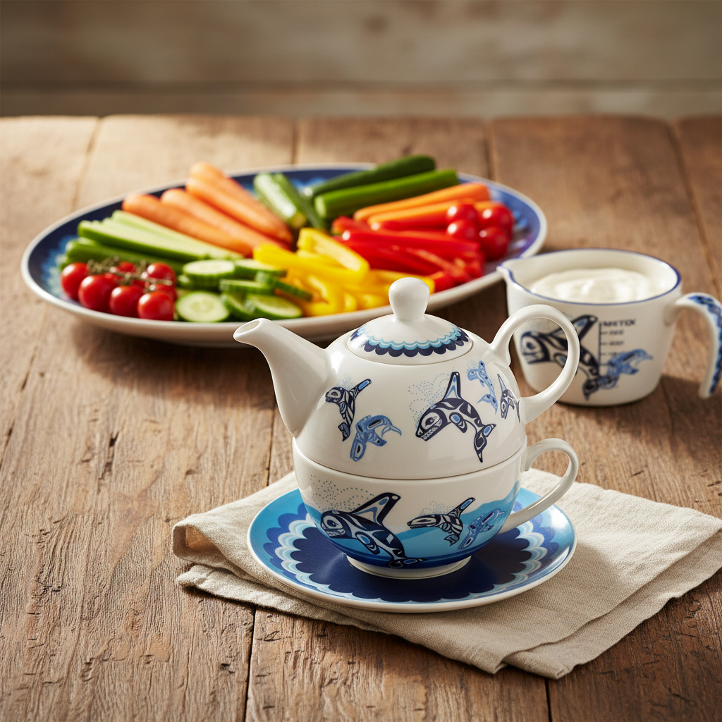 Indigenous Art Tea for One Set – Orca | Mocs N More – Mocs n More
