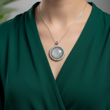 Load image into Gallery viewer, Pendant on forest green blouse