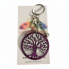 Load image into Gallery viewer, Purple Glitter Tree of Life Keychain - White Background