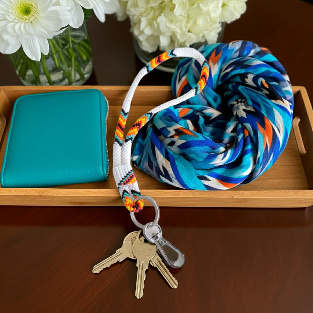 New Beaded Wrist Lanyard - White