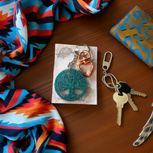 Load image into Gallery viewer, NEW Mocs N More - Tree of Life Turquoise Keychain