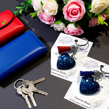 Load image into Gallery viewer, Mocs N More - Deep Blue Heart Keychain and Tassel
