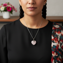 Load image into Gallery viewer, Rose Quartz Heart close-up - black blouse