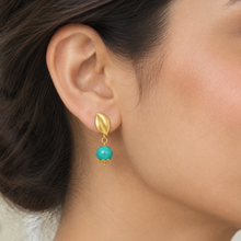 Load image into Gallery viewer, Rounded-leaf earrings lifestyle image