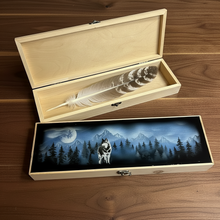 Load image into Gallery viewer, Sacred Wolf Moon - Hinged Open with Feather