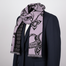 Load image into Gallery viewer, Scarf on pinstripe jacket
