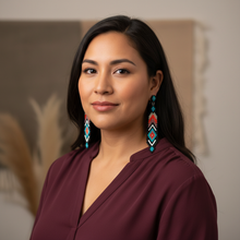 Load image into Gallery viewer, Sunrise Feather Earrings - burgundy blouse (correct size)