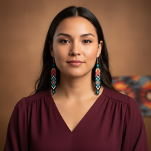 Load image into Gallery viewer, Sunrise Feather Earrings - burgundy blouse