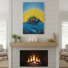 Load image into Gallery viewer, Teach You Our Ways, On Our Land plaque above fireplace