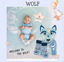 Load image into Gallery viewer, Baby Blanket &amp; Milestone Set - Wolf