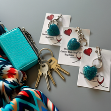 Load image into Gallery viewer, Mocs N More - Sparkling Heart Turquoise Keychain