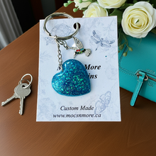 Load image into Gallery viewer, Mocs N More - Heart Turquoise &amp; Sparkle Keychains