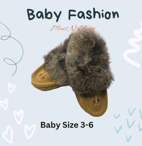 Kid's Fur Trimmed Moccasin Lined - Indian Tan ON SALE